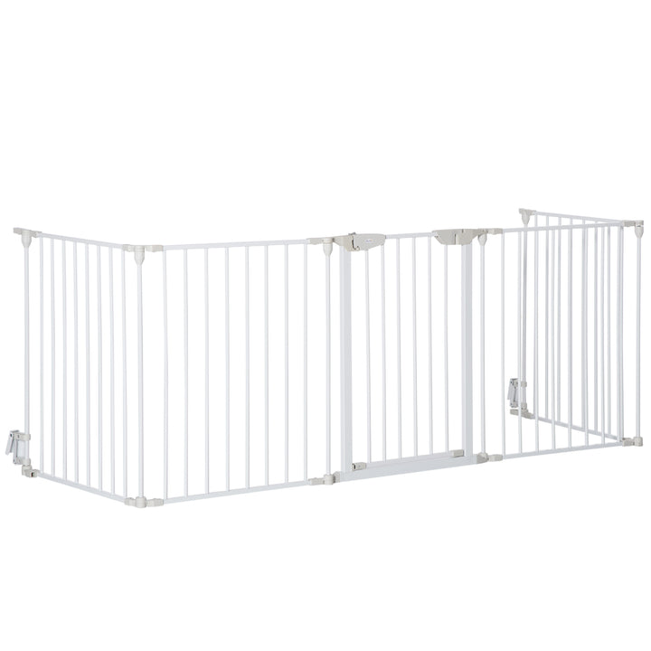 PawHut Pet Safety Gate, 5-Panel Metal Playpen, Fireplace, Christmas Tree Fence, Stair Barrier, Room Divider, Door, Lock | Aosom UK