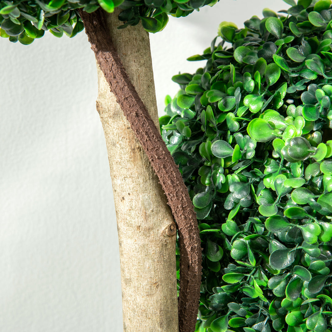 Decorative Artificial Tree Boxwood Ball Topiary Tree in Pot Fake Plant for Home Indoor Outdoor Decor, 90 cm, Dark Green
