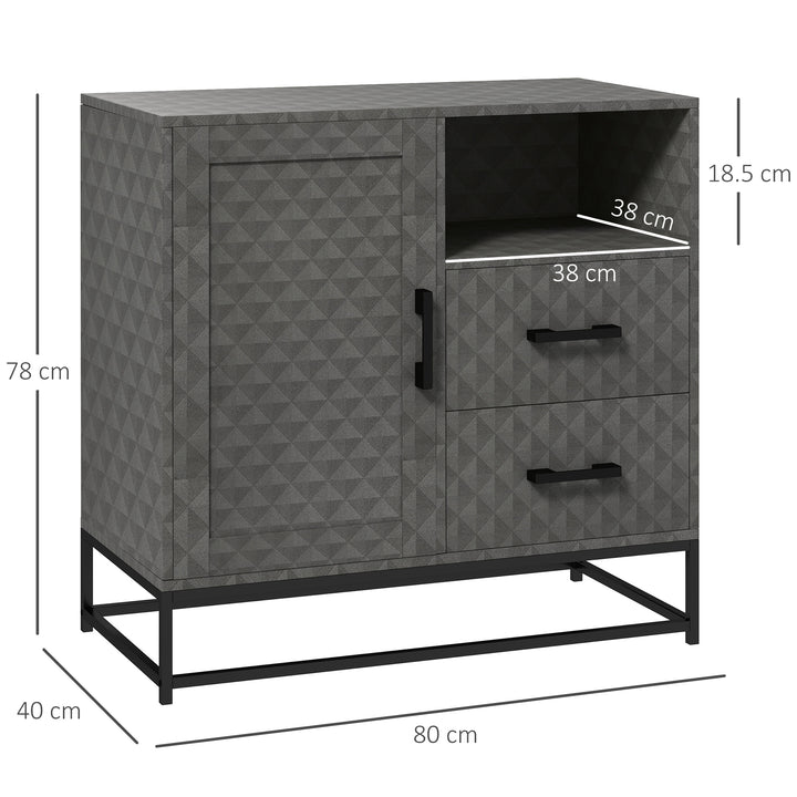 Sideboard with Adjustable Shelf, Freestanding Sideboard Storage Cabinet with Open Compartment and 2 Drawers, Grey