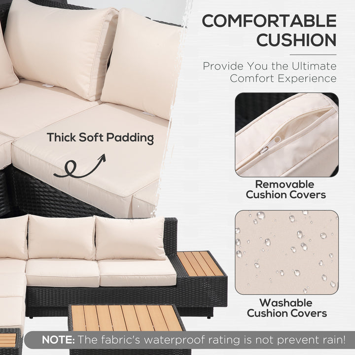 4 PCs Rattan Garden Furniture Outdoor Sectional Corner Sofa and Coffee Table Set  Conservatory Wicker Weave Furniture with Armrest and Cushions - Black