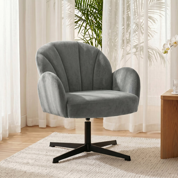 Swivel Accent Chair, Shell-Shaped Armchair with Spring Cushion, Metal 