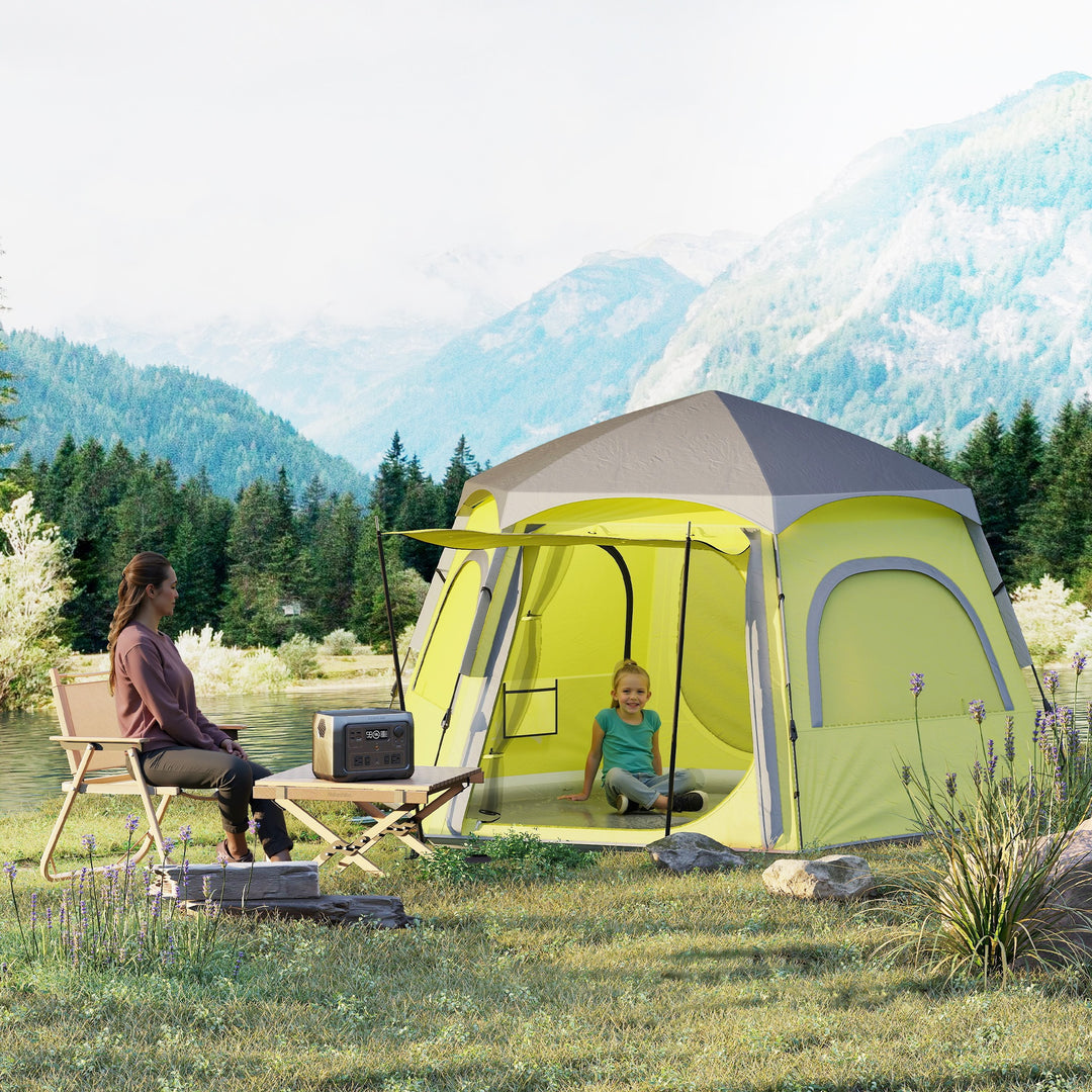 Instant Pop Up Camping Tent, 2/3/4 Person Easy Setup Dome Family Tent with Vestibule, Rainfly, 4 Mesh Windows & 2 Doors, Hexagonal Design, Waterproof & UV Protected, Yellow Green