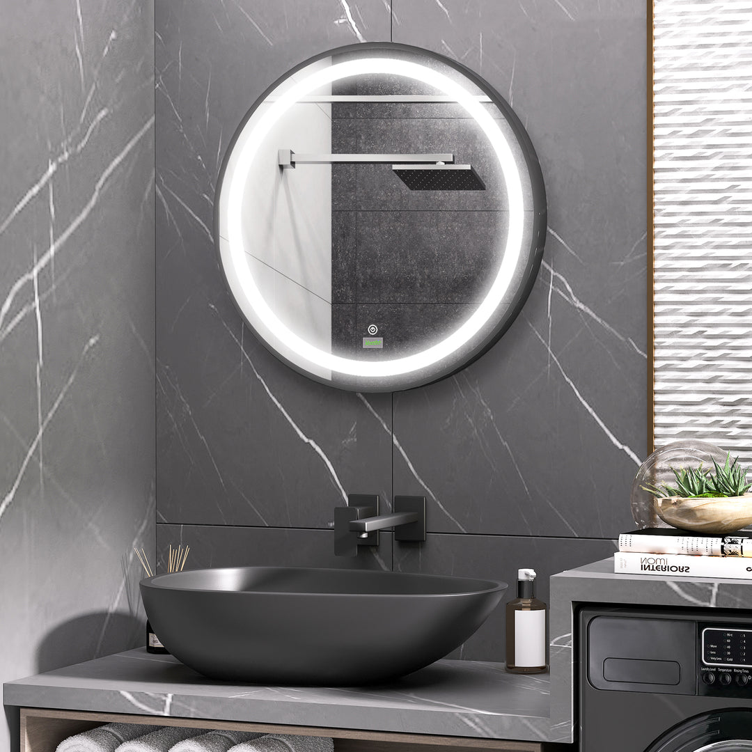 Round LED Bathroom Mirror, Dimmable Lighted Wall-Mounted Mirror with 3 Temperature Colours, Memory Function, Hardwired