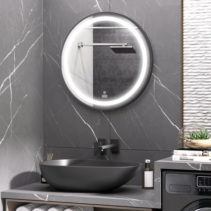 Round LED Bathroom Mirror, Dimmable Lighted Wall-Mounted Mirror with 3 Temperature Colours, Memory Function, Hardwired