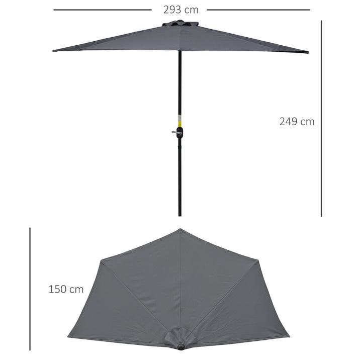 Outsunny Half Round Umbrella Parasol 3m, Grey Polyester with Aluminum Frame, Space
