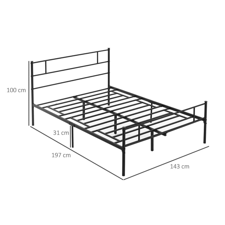 Double Metal Bed Frame Solid Bedstead Base with Headboard and Footboard, Metal Slat Support and Underbed Storage Space, Bedroom Furniture, Black
