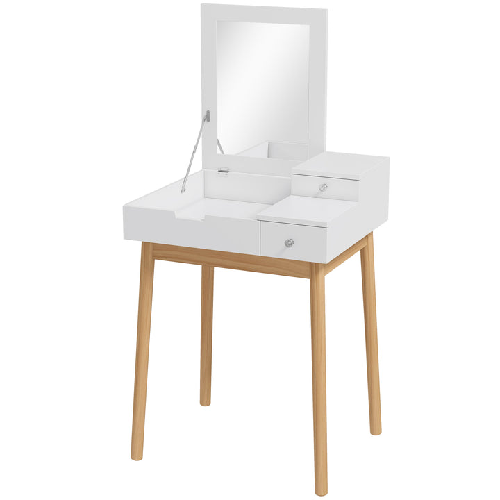 MCL Dressing Table with Flip-up Mirror, Makeup Desk with 2 Drawers and Pine Wood Legs, Vanity Table Writing Desk for Bedroom Living Room, White