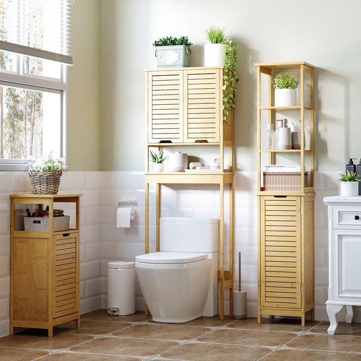 Tall Bathroom Cabinet, Slim Storage Cabinet, Tallboy Bamboo Storage Unit with 3-Tier Storage Shelves and Freestanding Organiser, Natural