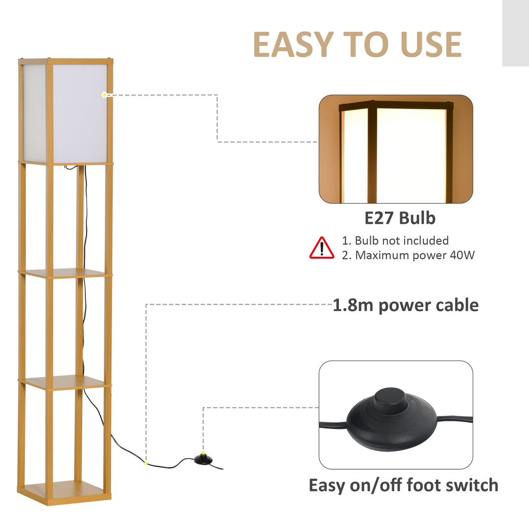 HOMCOM Floor Lamp with Shelves, Floor Standing Lamp, Floor Lights, Natural Reading Illumination for Living Spaces, Kitchen, Natural | Aosom UK