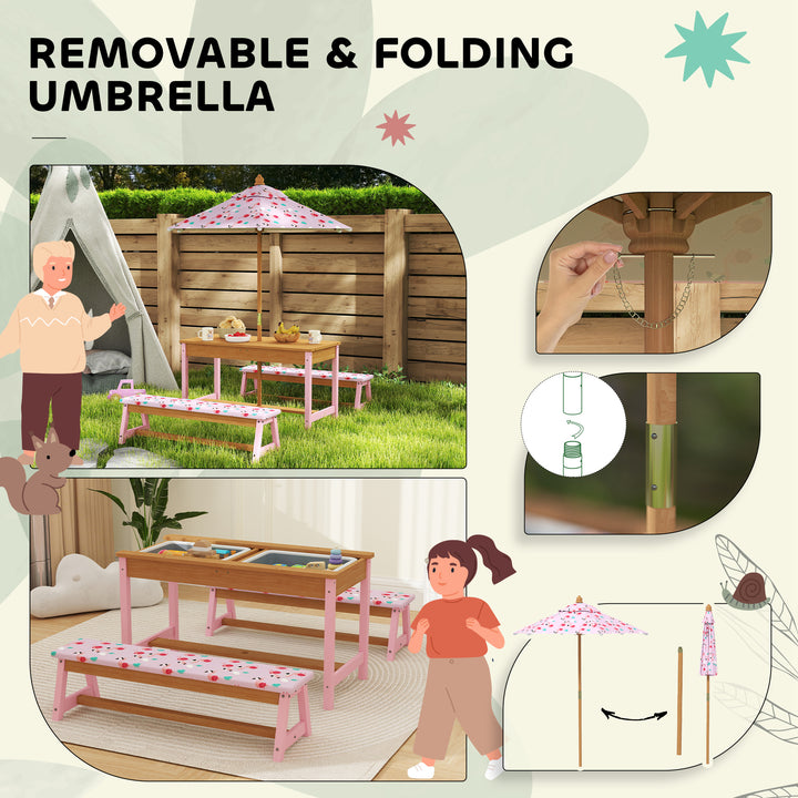 Kids Picnic Table Set with Removable &amp; Foldable Umbrella, Storage Boxe