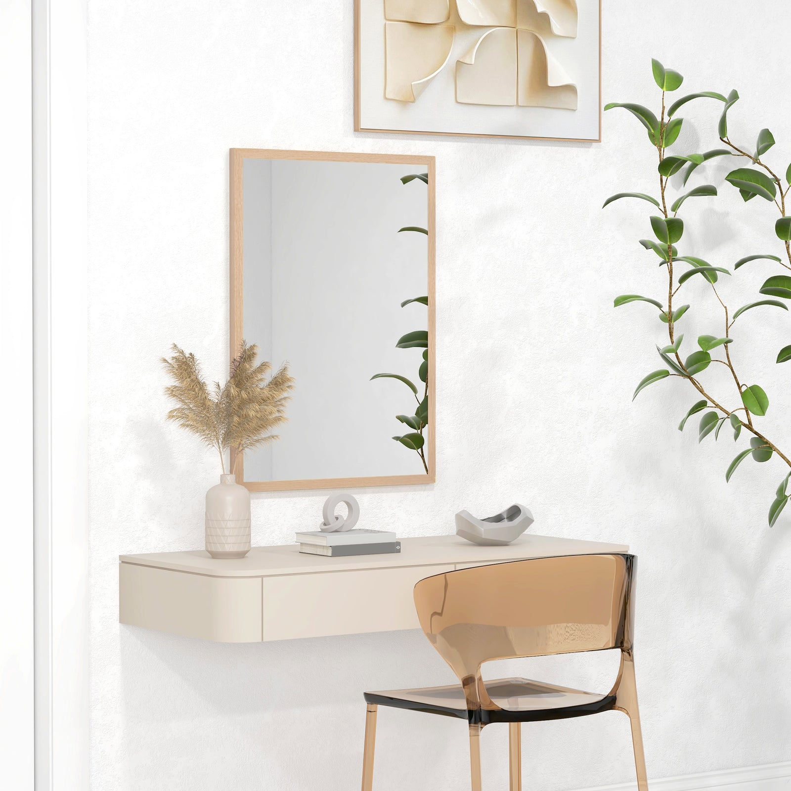 Wall Bathroom Mirror, 70 x 50 cm Wall-Mounted Mirror for Living Room, 
