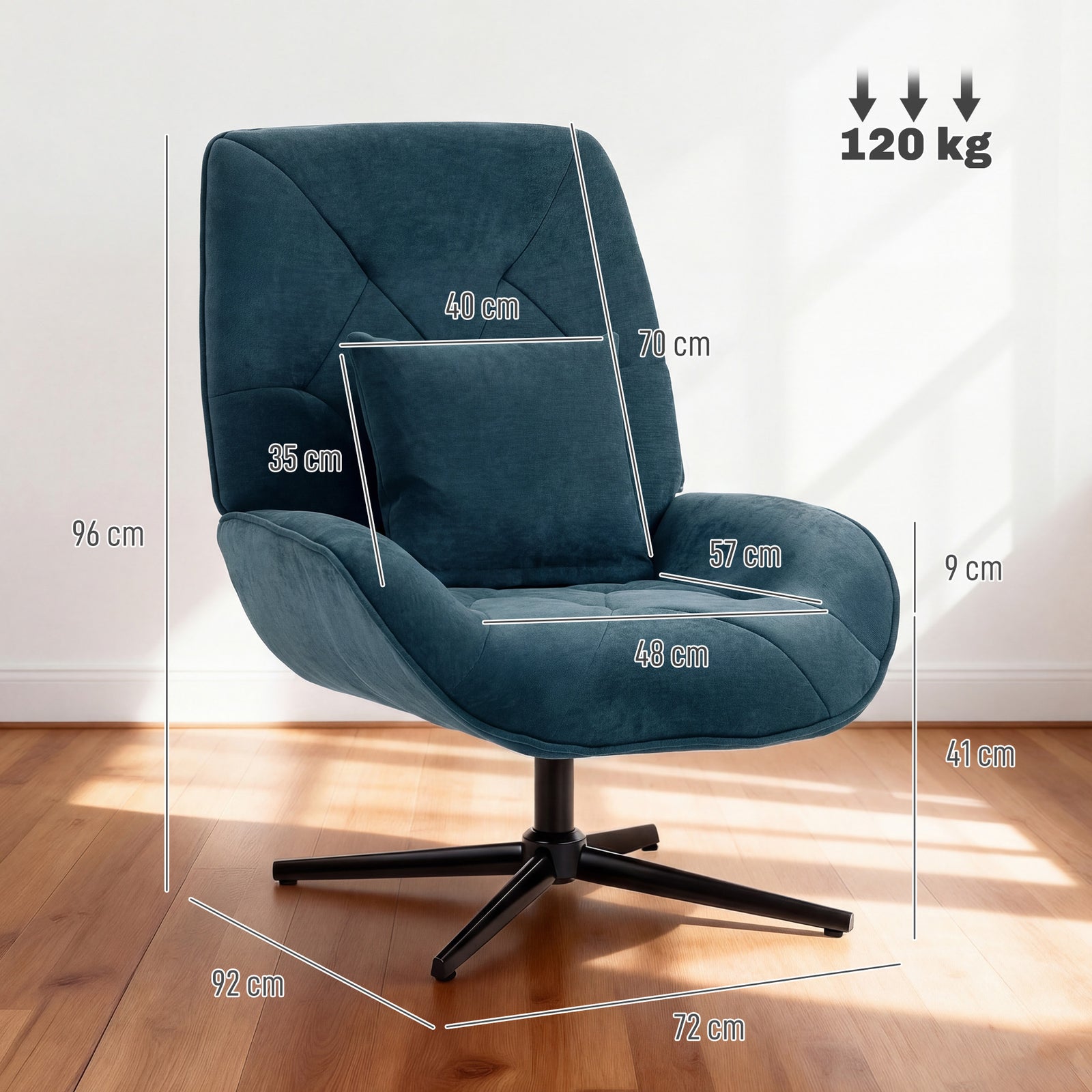 Accent Chair, Chenille Upholstered Swivel Armchair with Lumbar Pillow,