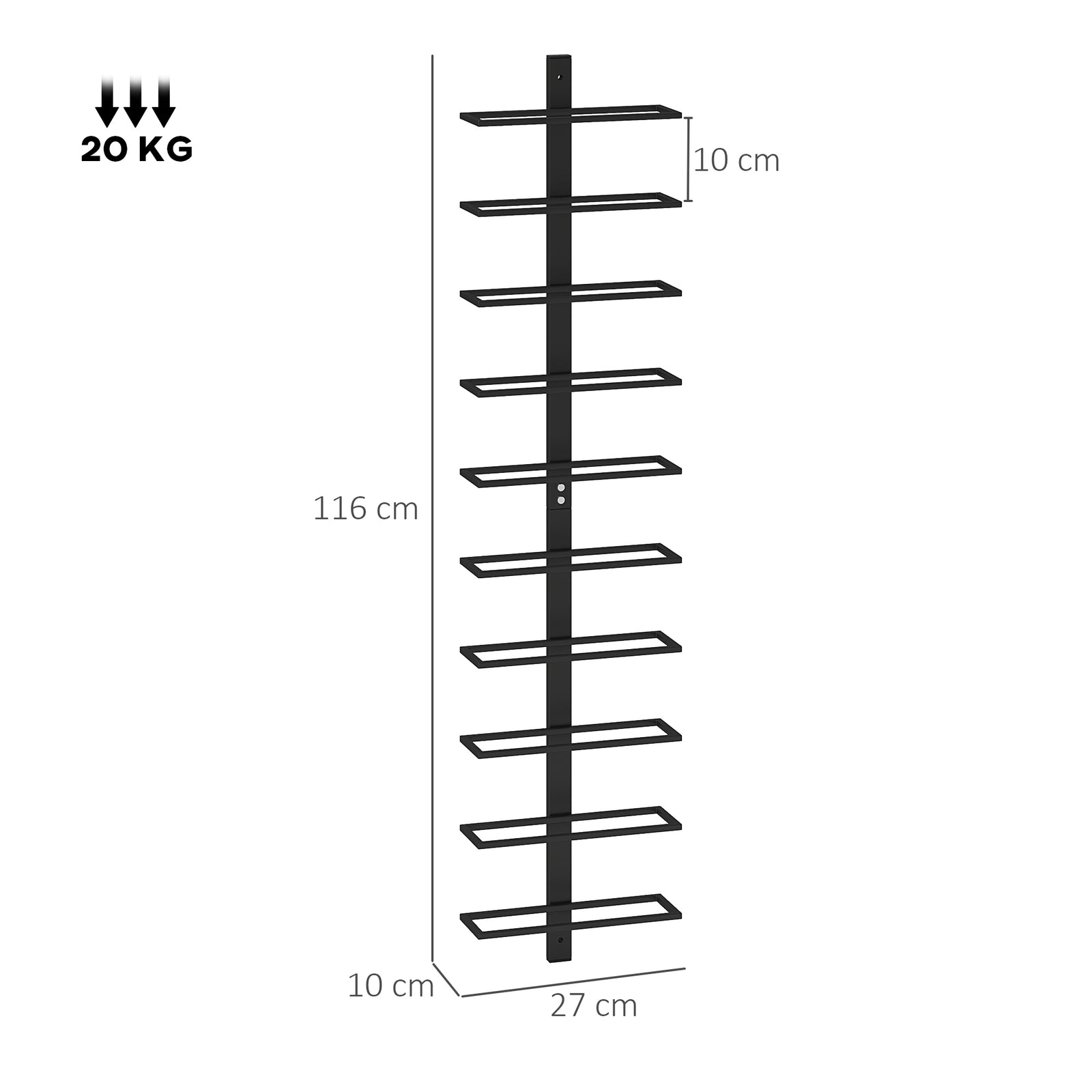 Wine Rack, Wall Mounted, 10 Tier Metal Wine Display Rack, Storage Hold