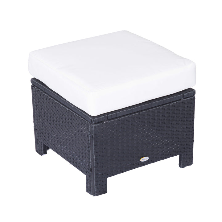 Rattan Footstool Wicker Ottoman with Padded Seat Cushion Outdoor Patio Furniture for Garden Poolside Living Room, 50 x 50 x 35 cm, Black