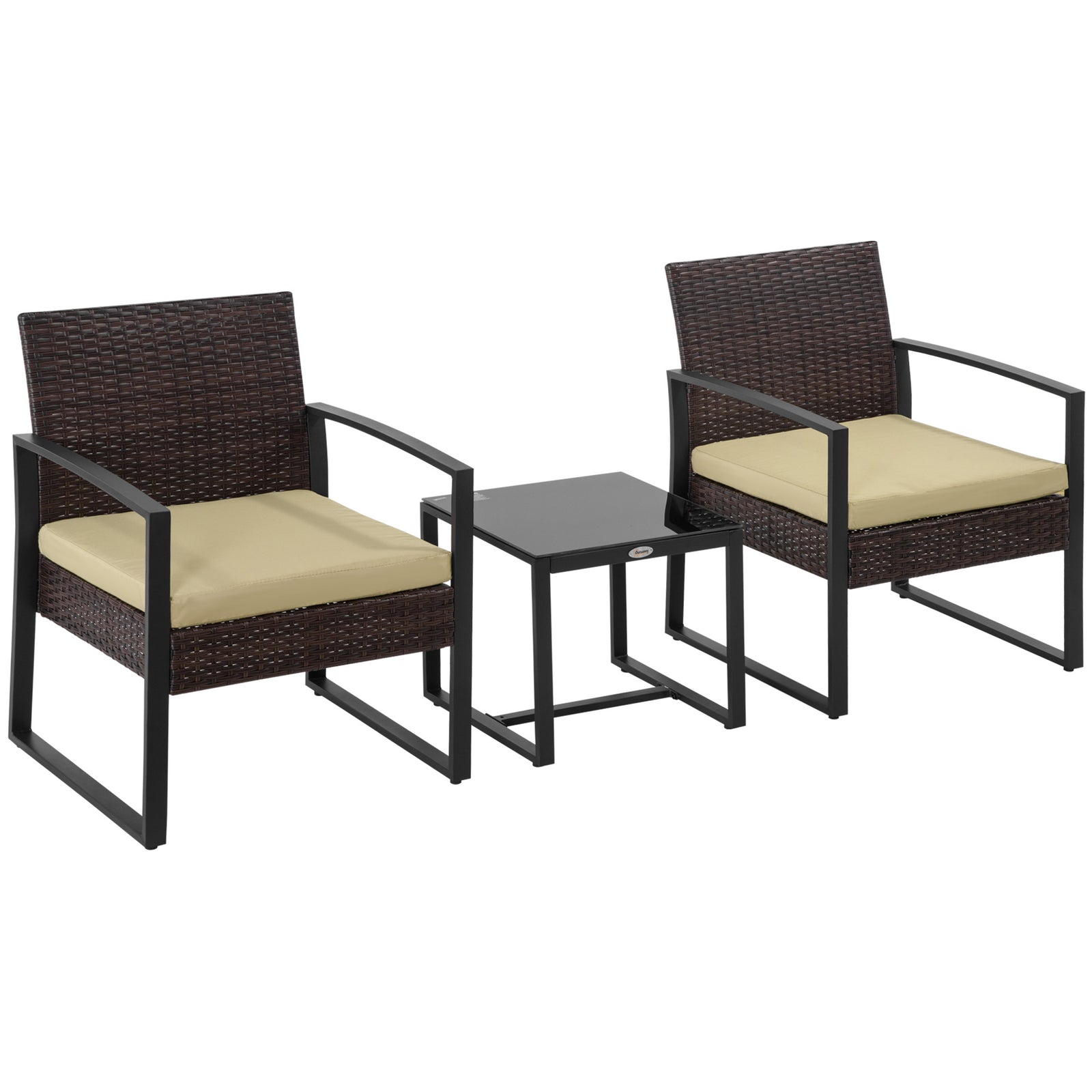 3 pcs PE Rattan Wicker Garden Furniture Patio Bistro Set Weave Conservatory Sofa Coffee Table and Chairs Set Beige