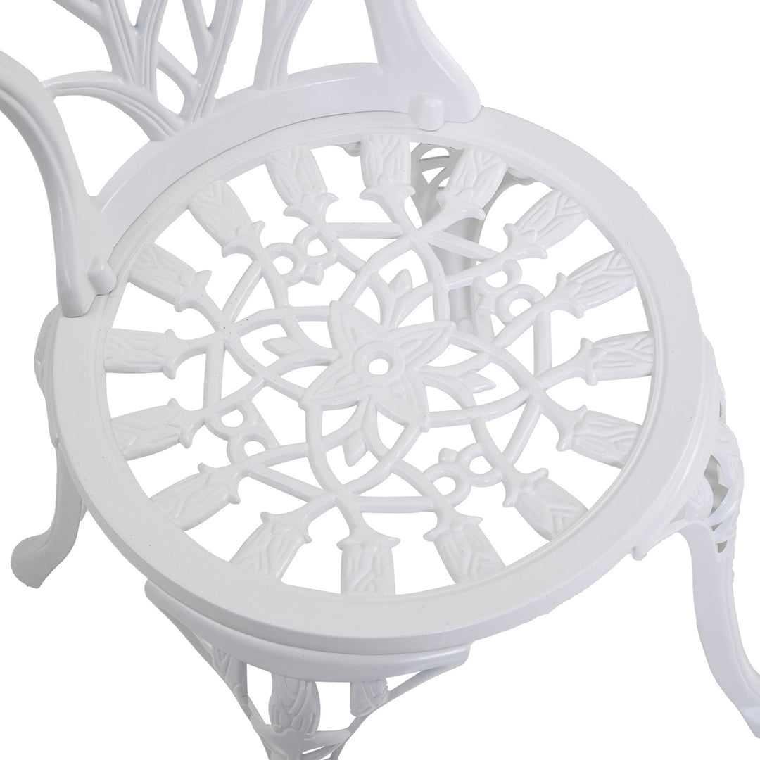 3 Piece Patio Bistro Set for 2, Outdoor Aluminium Garden Table and Chairs with Umbrella Hole for Balcony, White