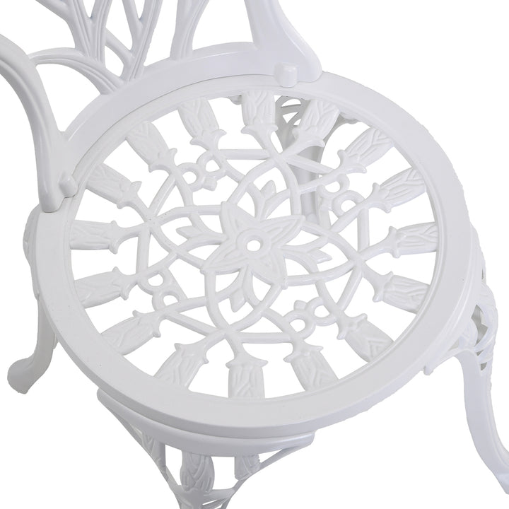 3 Piece Patio Bistro Set for 2, Outdoor Aluminium Garden Table and Chairs with Umbrella Hole for Balcony, White