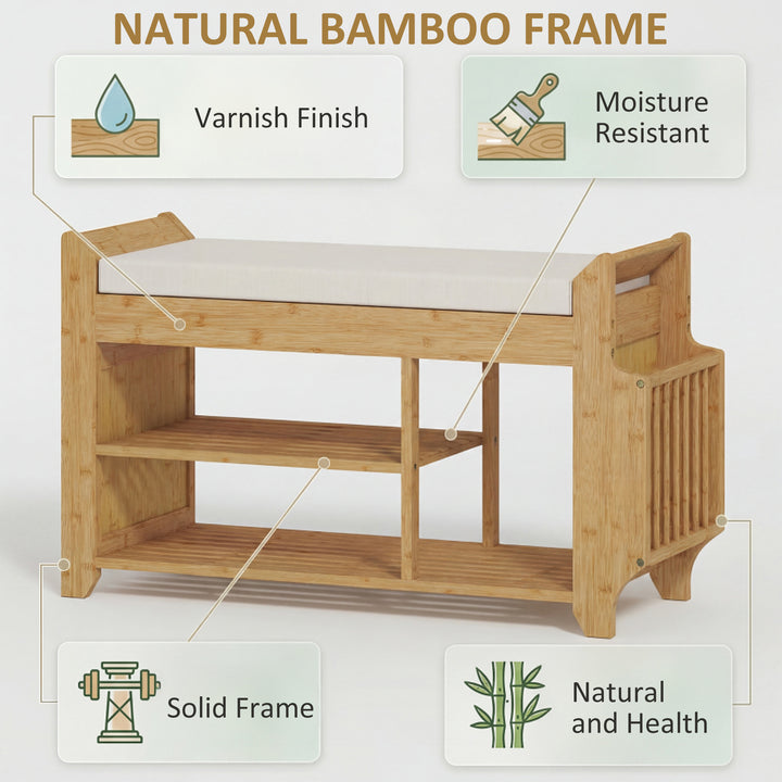 Shoe Bench 2-Tier Boot Section Entryway Storage Bench Cushioned Seat 8