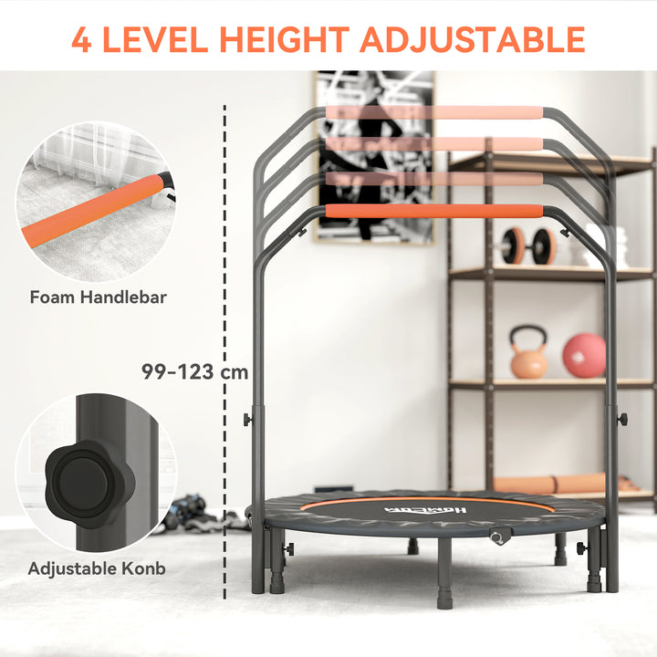 48" Foldable Mini Fitness Trampoline, with Adjustable Foam Handle, Orange