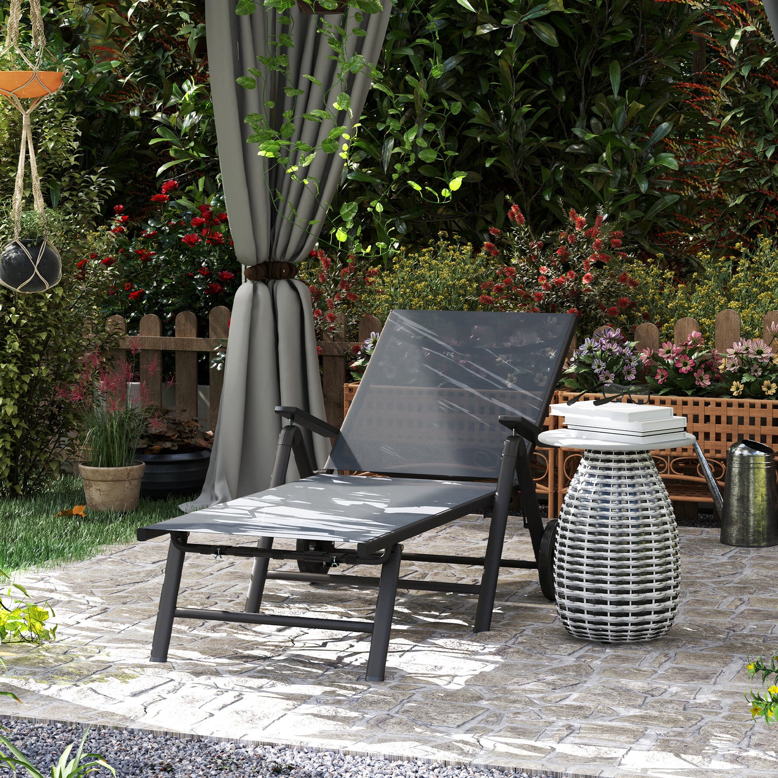 Five-Position Reclining Sun Lounger - Grey