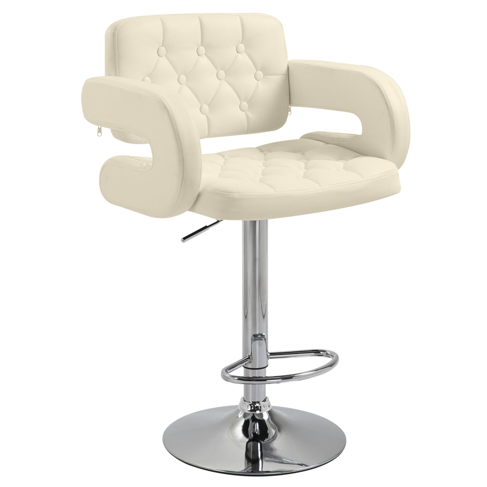 PU Leather Upholstered Swivel Bar Stool, Height Adjustable with Back, Armrest, Footrest, Beige