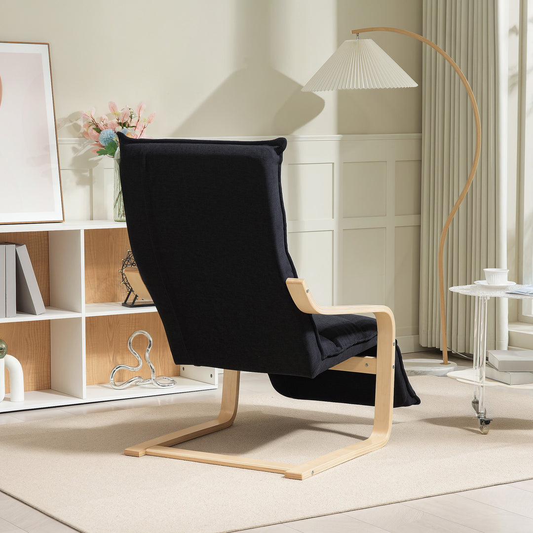 Curved Wooden Accent Chair, with Adjustable Footrest - Black