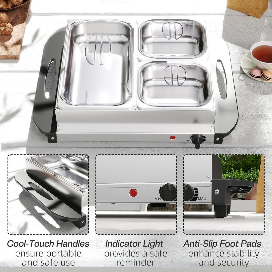 4.5L Stainless Steel Electric Buffet Server, with 3x Trays and Lids, Set of 2