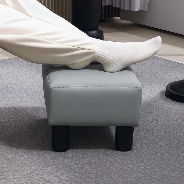 PU Leather Footstool with 4 Plastic Legs, Grey