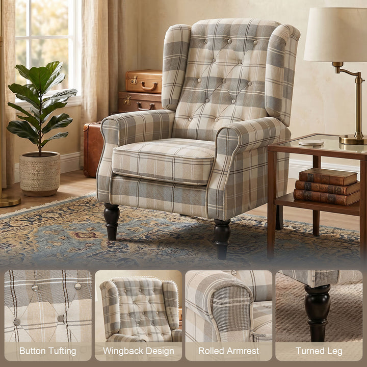 Wingback Accent Chair, Linen-Look Fabric Armchair with Thick Spring Cu