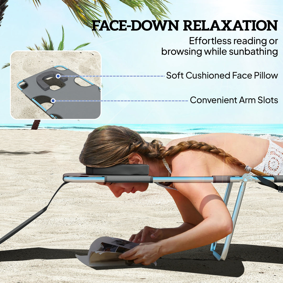 5-Position Adjustable Sun Loungers Set of 2 with Reading Hole and Side