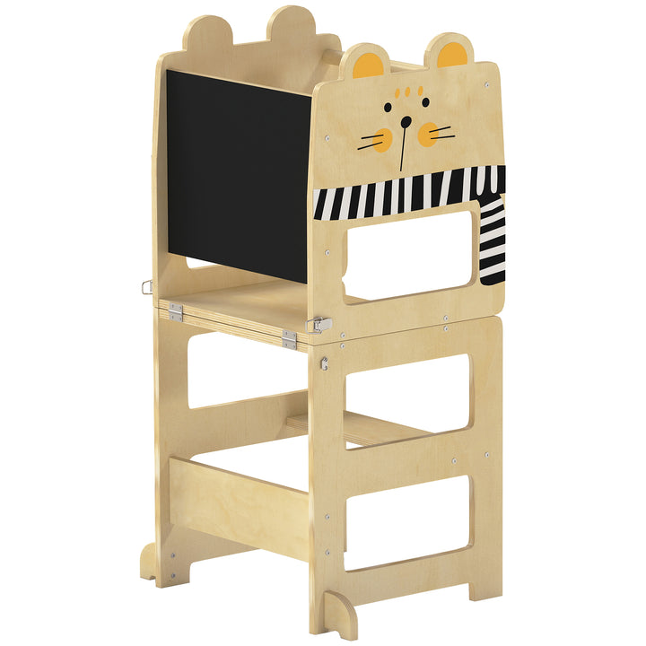 Toddler Step Stool, Standing Tower with Chalkboard, 3-in-1 Cat-Shaped Step Stool for Kitchen Counter