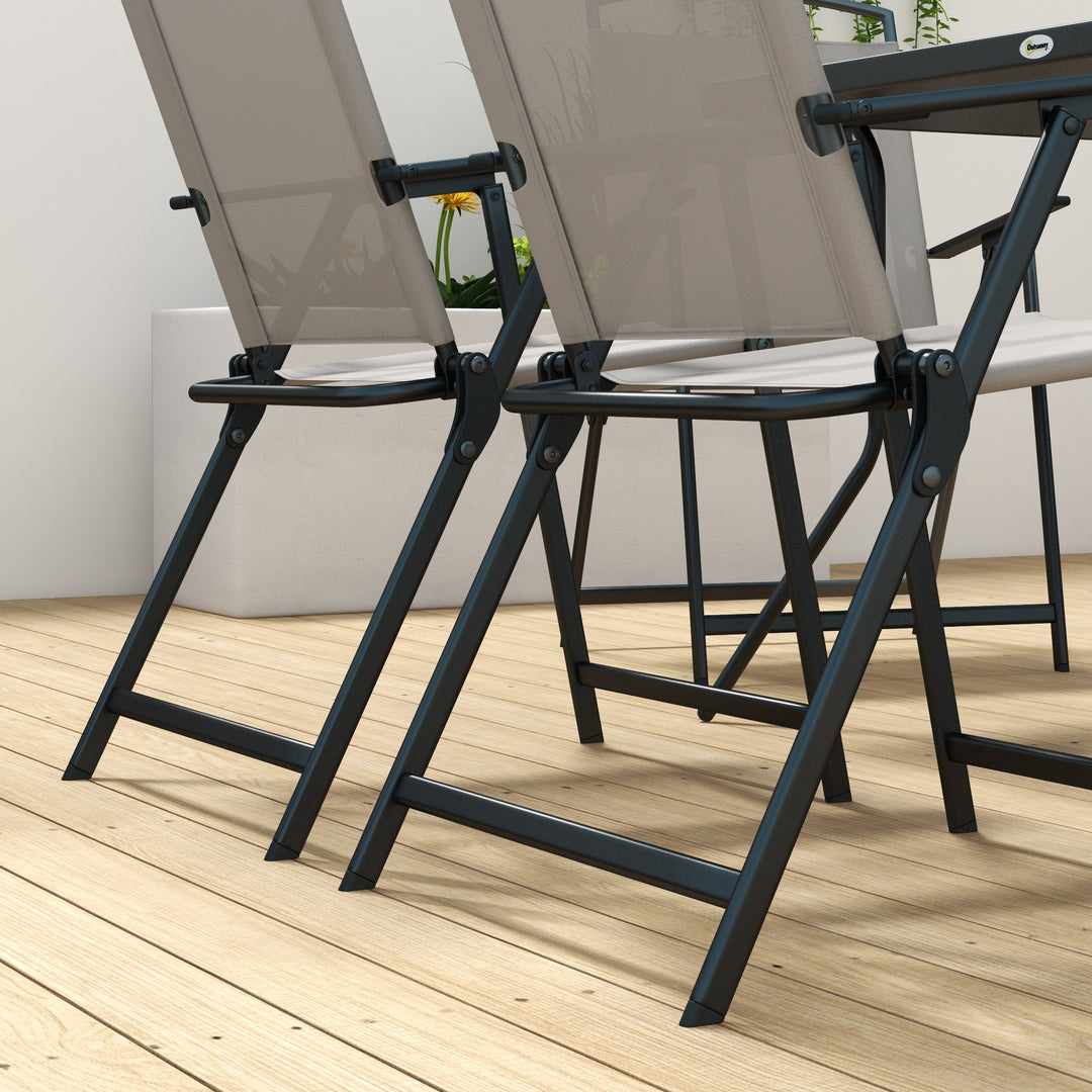 Seven-Piece Garden Dining Set, with Glass-Top Table and Folding Chairs - Grey