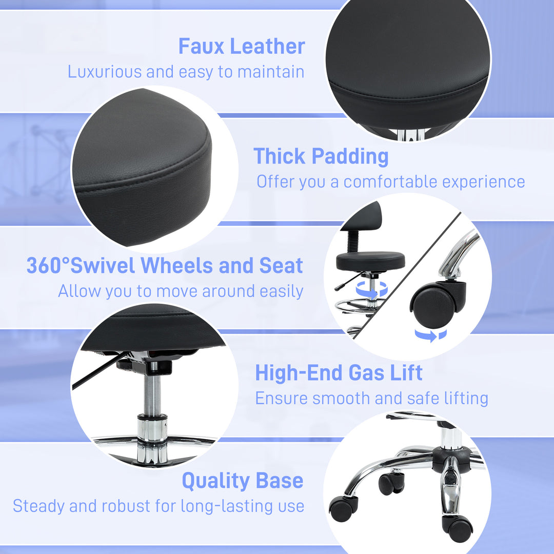 Drafting Chair, Office Chair with Backrest and Adjustable Footrest, Height Adjustable Stool, Leather Padded Rolling Task Chair for Home Office, Black