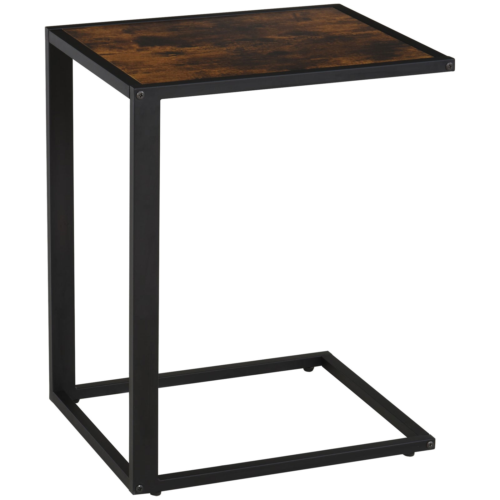 C-Shaped Side Table, Bedside Table with Metal Frame, Accent Sofa Couch Table for Living room, Bedroom, Brown and Black