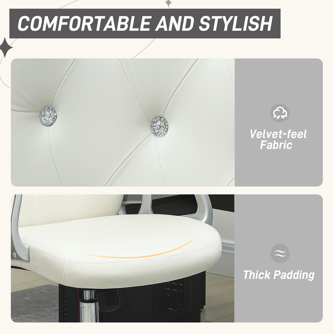 Velvet-Feel Work Chair, with Diamante Back - Cream