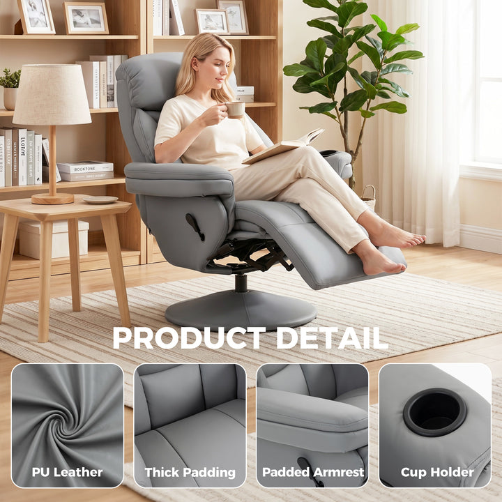 Upholstered Reclining Armchair, Manual Recliner Chair with Footrest an