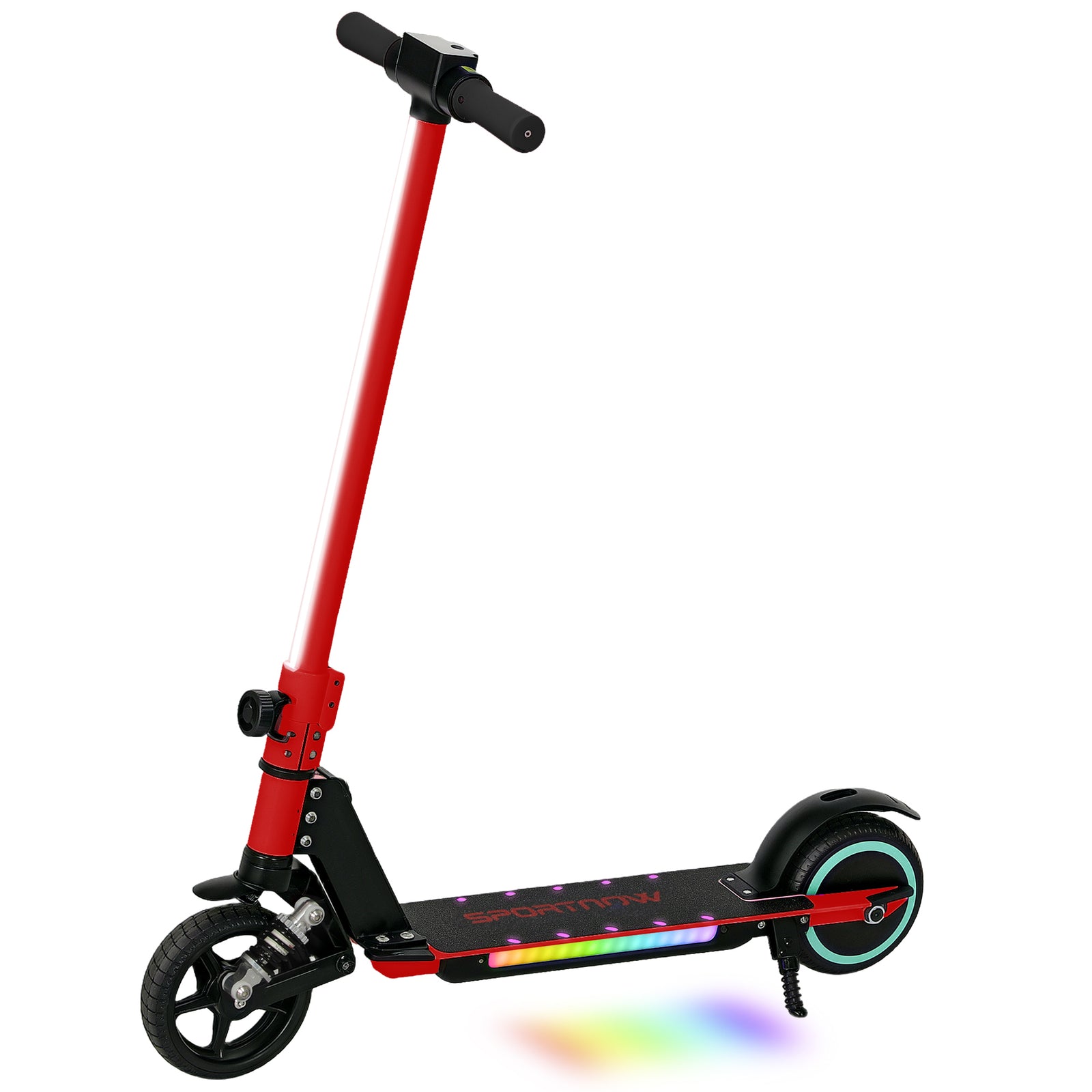 SPORTNOW Folding Electric Scooter for Kids, with Dual Brakes, Front Suspension, LED Colourful Lights, Red