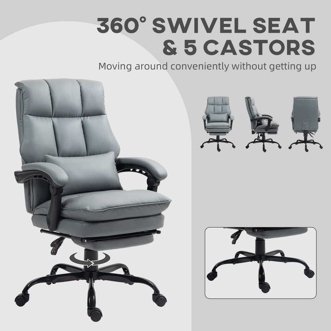 Faux Leather Reclining Office Chair, with Footrest - Grey