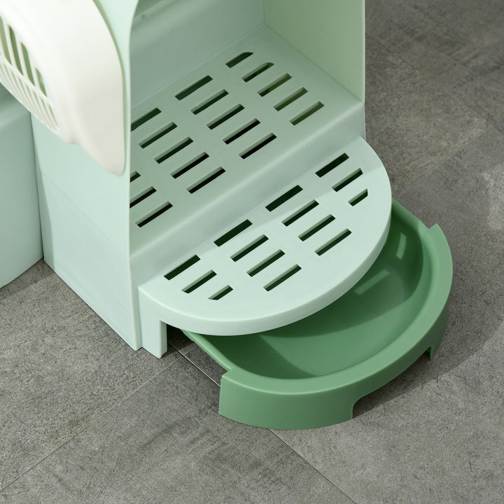 2 in 1 Cat Litter Box, with Drawer Pans, Scoop, Openable Cover - Green