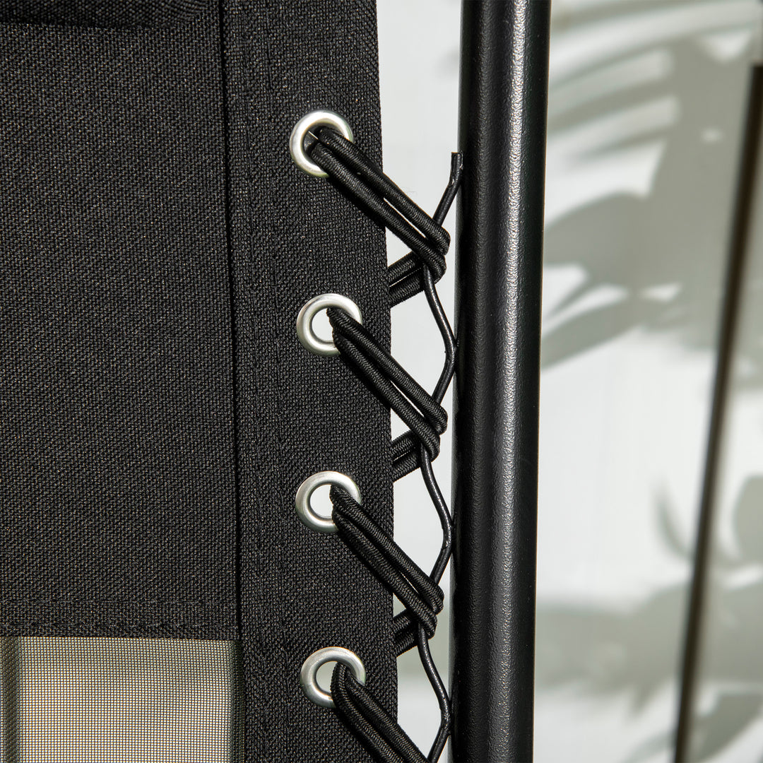 MCL Garden Recliner Chairs Set of 2, Outdoor Foldable Zero Gravity Chairs Set w/ Footstool and Detachable Headrest, Black