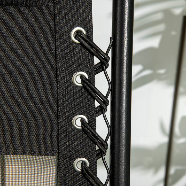 MCL Garden Recliner Chairs Set of 2, Outdoor Foldable Zero Gravity Chairs Set w/ Footstool and Detachable Headrest, Black