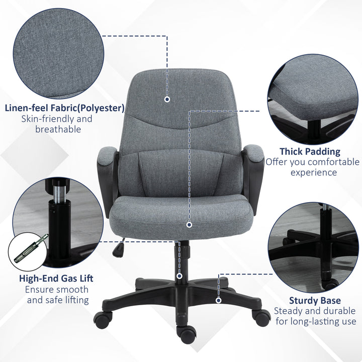 Office Chair, Fabric Desk Chair Mid Back Work Study Chair with Massage Lumbar Support, Adjustable Height and Swivel Wheels, Grey