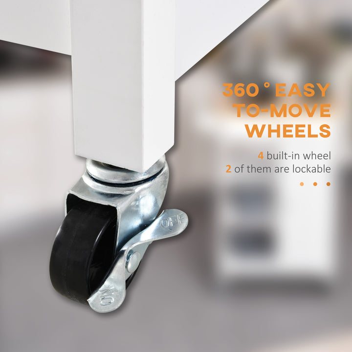 MCL Kitchen Trolley, Kitchen Island on Wheels, w/ Wood Top, 3 Shelves and Storage Cupboard, White