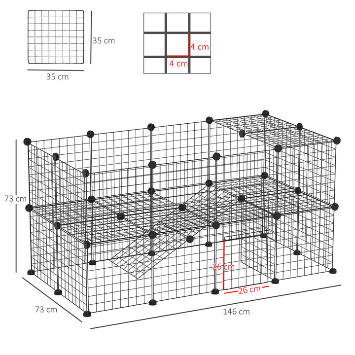 Pawhut Guinea Pig Playpen Rabbit Playpen Metal Wire Fence Indoor Outdoor Small Animal Cage 36 Panel Enclosure Black | Aosom UK