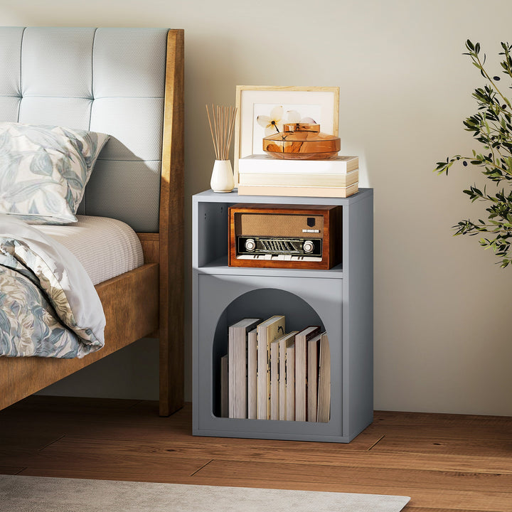Bedside Table with 2 Open Compartments - Grey