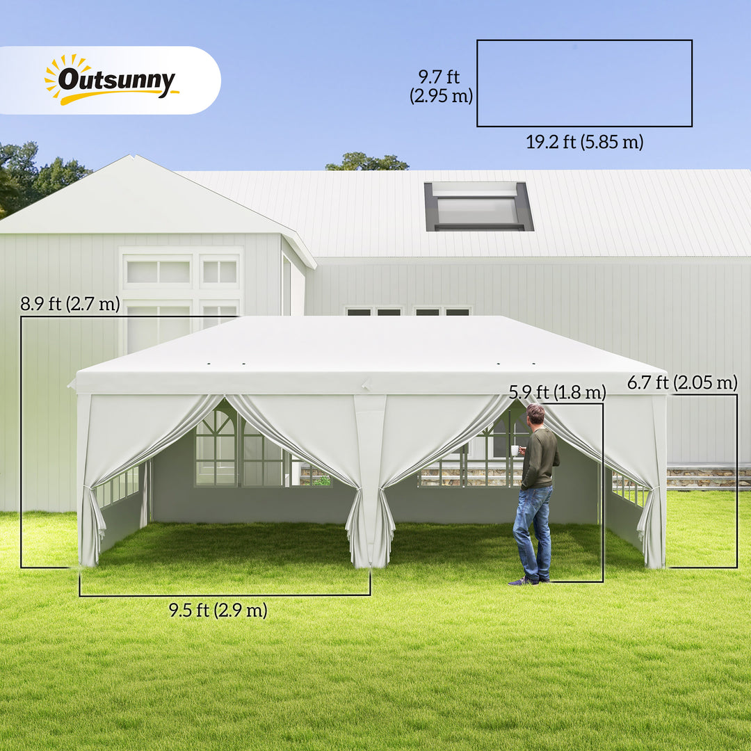 3 x 6 m Garden Pop Up Gazebo, Wedding Party Tent Marquee, Water Resistant Awning Canopy with Sidewalls, Windows, Carry Bag, White