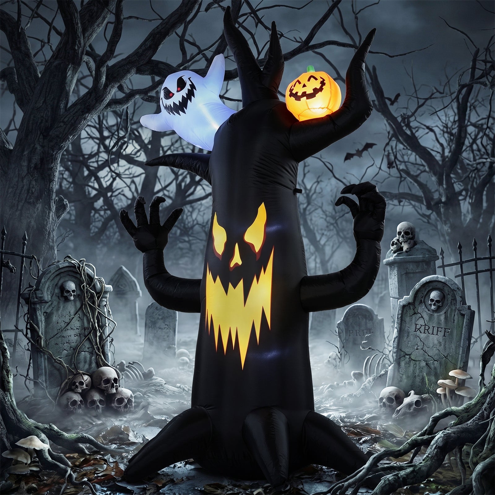 8 FT Halloween Inflatable Spooky Tree, Blow Up Decoration with Ghost a