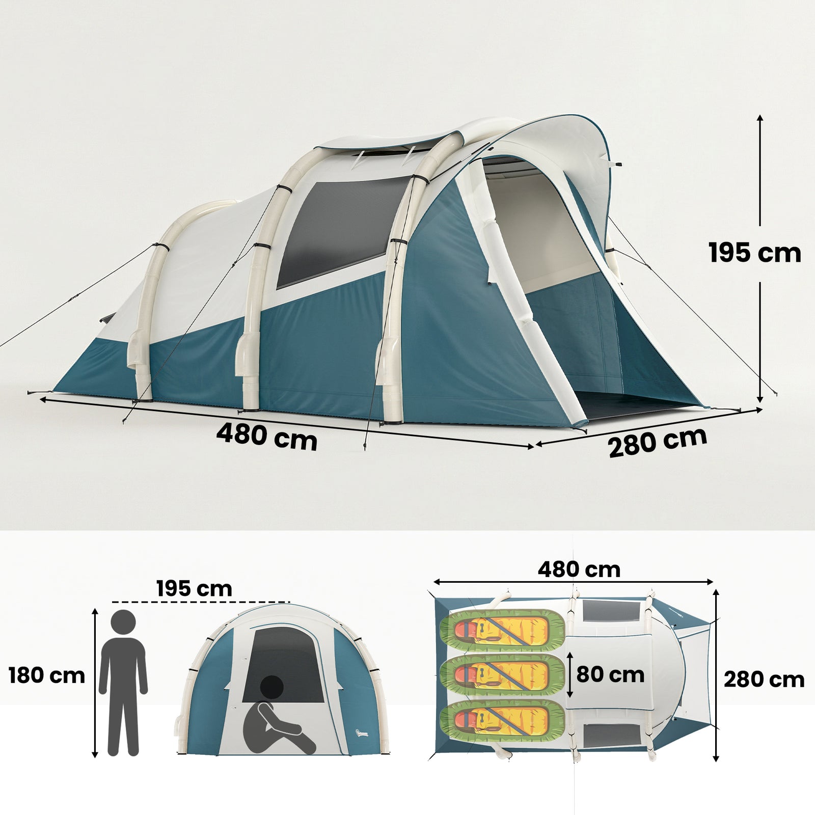 Inflatable Camping Tent w/ Air Pump, Easy Setup 2-3 Person Blow Up Ten