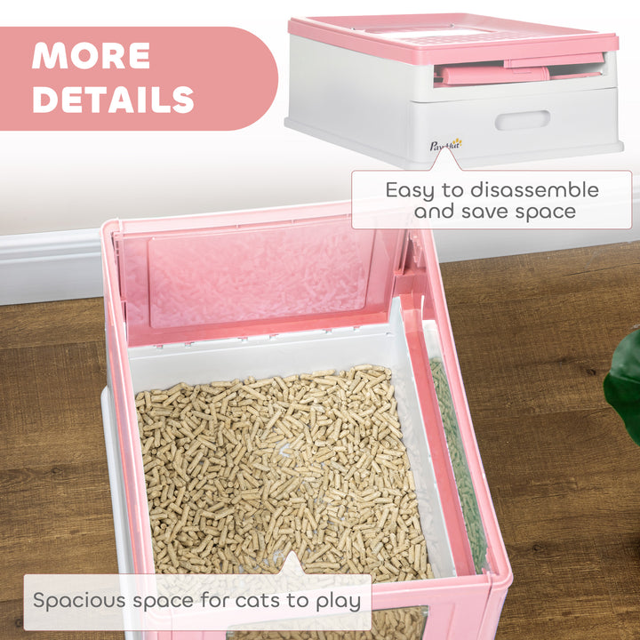 Hooded Cat Litter Box, Portable Pet Toilet, with Scoop, Front Entry - Pink