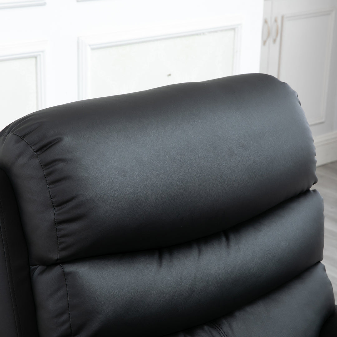 PU Leather Reclining Chair, Manual Recliner Chair with Padded Armrests, Retractable Footrest and Wood Frame, Black